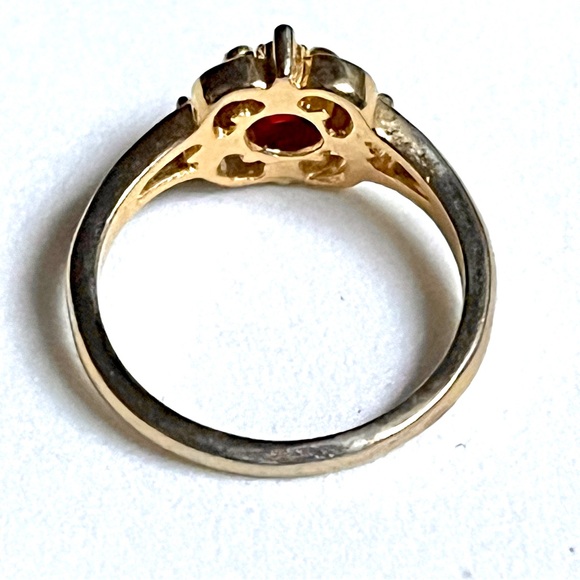Gold Ring with Red Gemstone and Diamond Accents- faux but nice quality - Picture 3 of 11